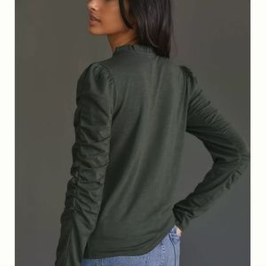 NWT Ruched Sleeve Forest Green Top Maeve Size Med